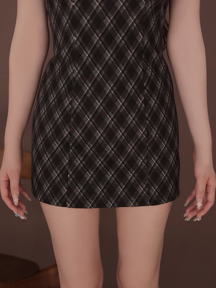 ROBE de FLEURS ローブドフルール ファーティペットチェックタイトミニキャバドレス fm4686-c