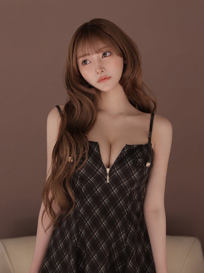 ROBE de FLEURS ローブドフルール チェックニットバストジップフレアミニキャバドレス fm4946-c