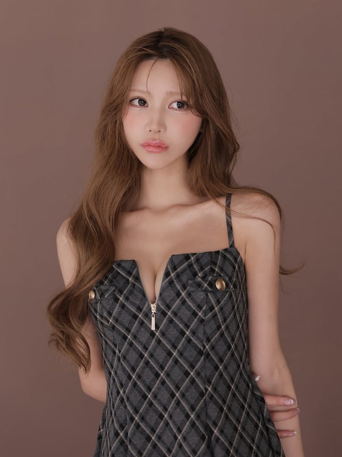 ROBE de FLEURS ローブドフルール チェックニットバストジップフレアミニキャバドレス fm4946-c