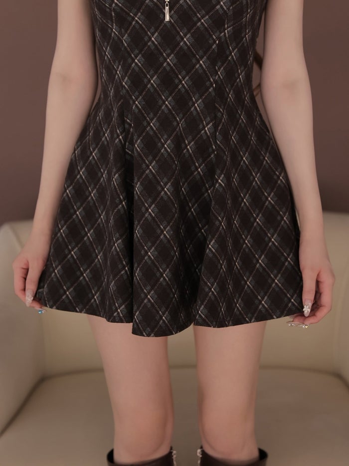 ROBE de FLEURS ローブドフルール チェックニットバストジップフレアミニキャバドレス fm4946-c