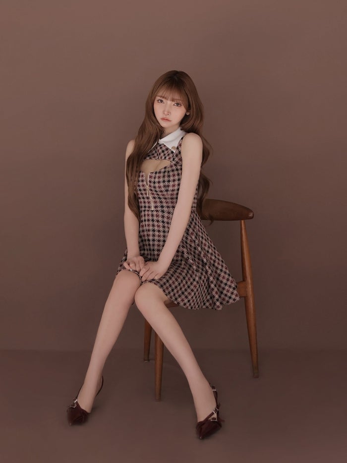 ROBE de FLEURS ローブドフルール 千鳥チェックニットカラーフレアミニキャバドレス fm5208-c