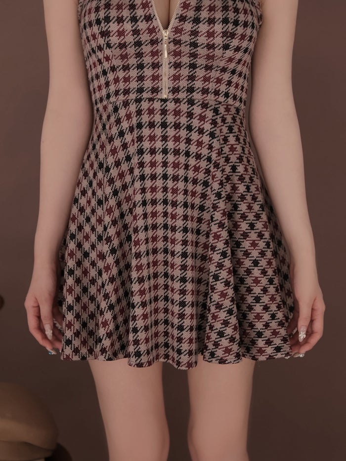 ROBE de FLEURS ローブドフルール 千鳥チェックニットカラーフレアミニキャバドレス fm5208-c