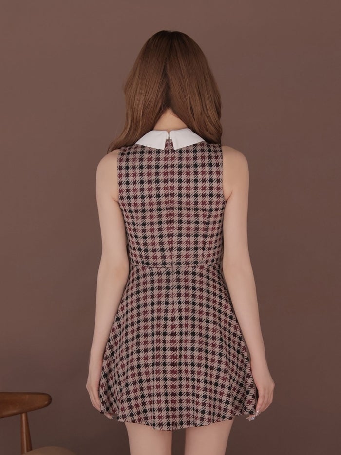 ROBE de FLEURS ローブドフルール 千鳥チェックニットカラーフレアミニキャバドレス fm5208-c