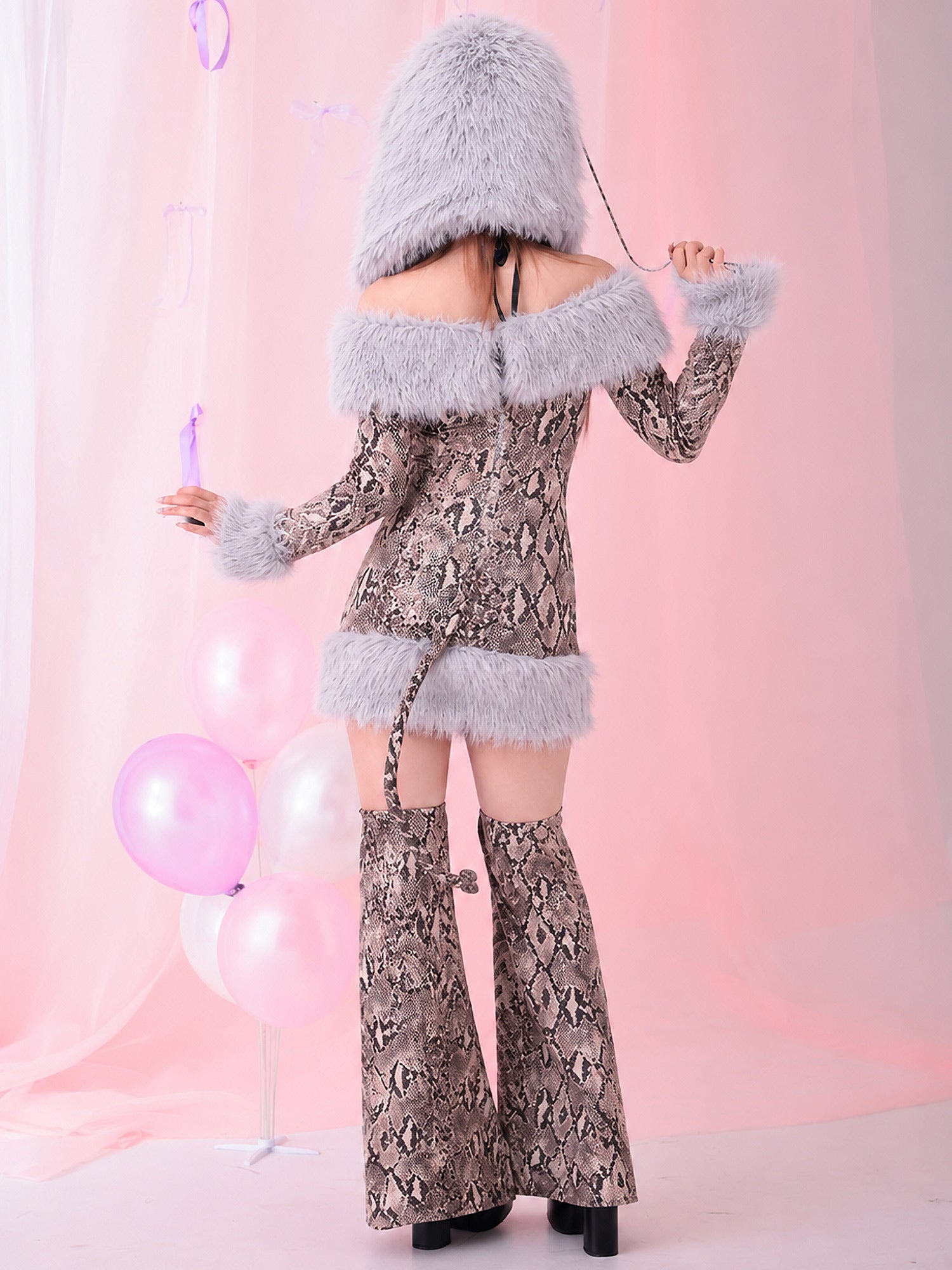 【3点セット】Fluffy Wild Party Snake Print Ver. フラッフィーワイルドパーティー パイソン柄 vcsot-250231-3-mn-ac