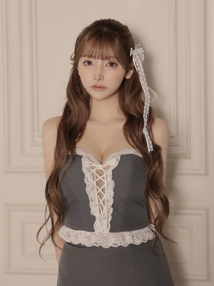 ROBE de FLEURS ローブドフルール ベアレースリボンセットアップミニキャバドレス fm4907-c
