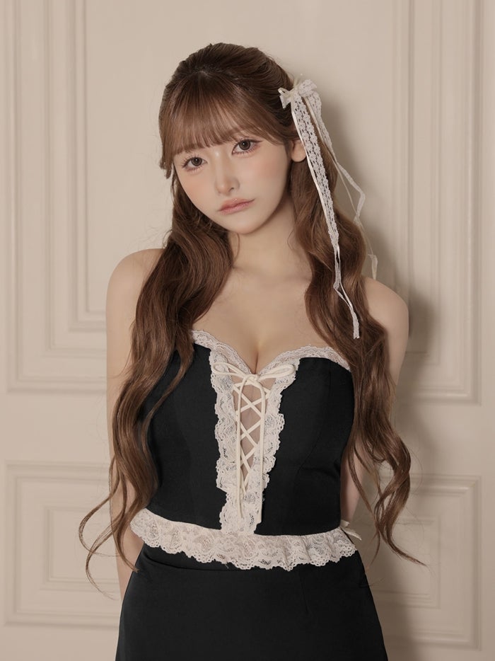 ROBE de FLEURS ローブドフルール ベアレースリボンセットアップミニキャバドレス fm4907-c