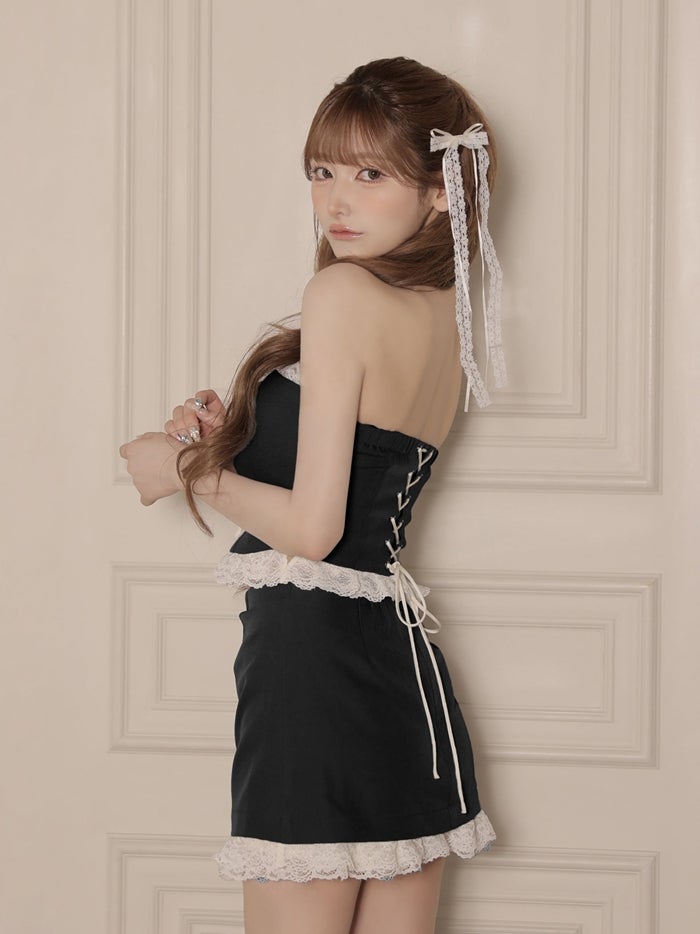 ROBE de FLEURS ローブドフルール ベアレースリボンセットアップミニキャバドレス fm4907-c