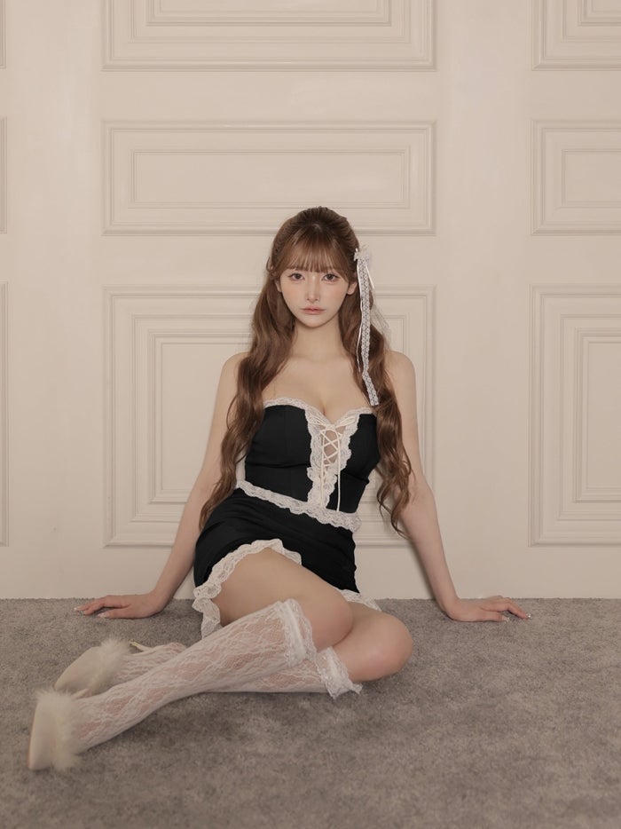 ROBE de FLEURS ローブドフルール ベアレースリボンセットアップミニキャバドレス fm4907-c