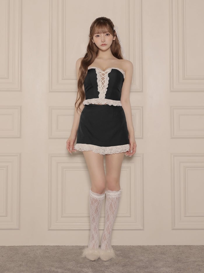 ROBE de FLEURS ローブドフルール ベアレースリボンセットアップミニキャバドレス fm4907-c