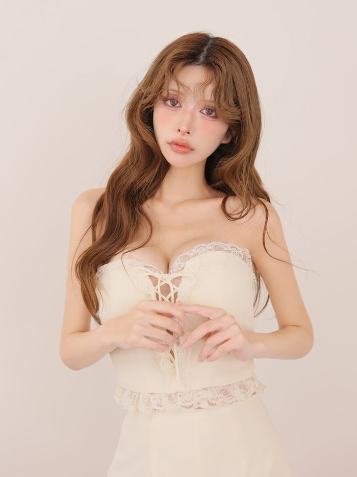 ROBE de FLEURS ローブドフルール ベアレースリボンセットアップミニキャバドレス fm4907-c