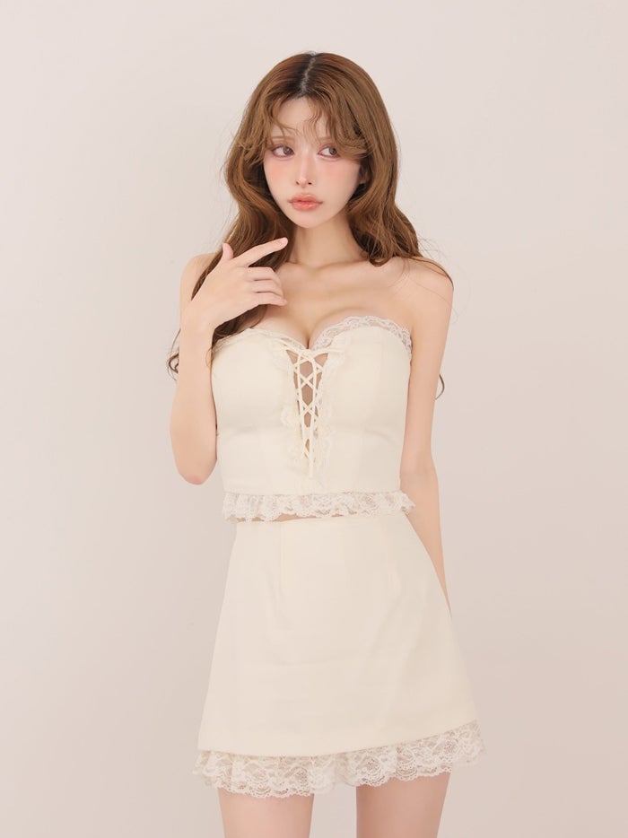 ROBE de FLEURS ローブドフルール ベアレースリボンセットアップミニキャバドレス fm4907-c