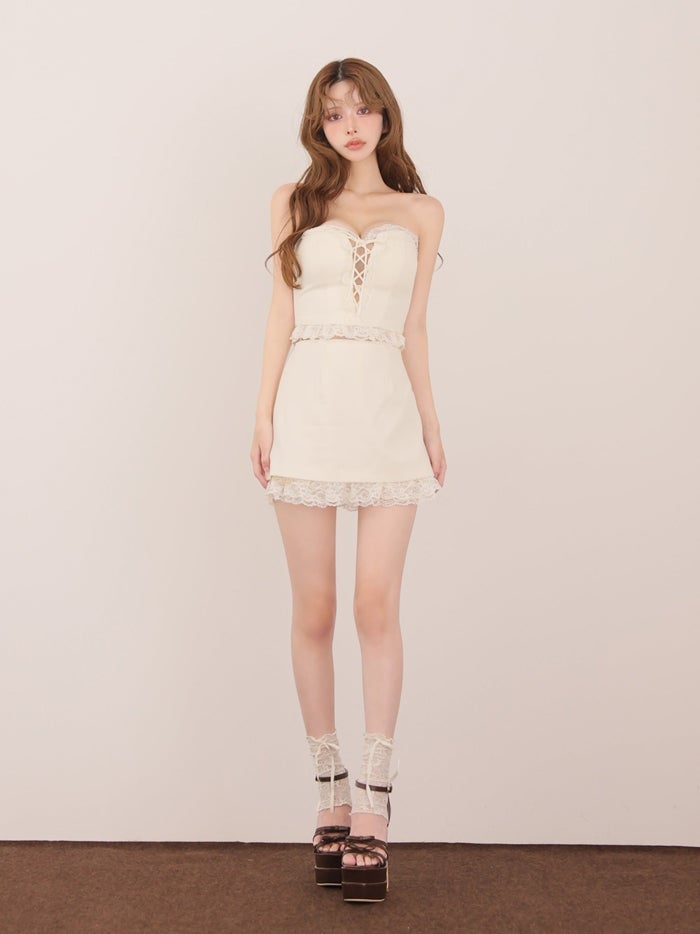 ROBE de FLEURS ローブドフルール ベアレースリボンセットアップミニキャバドレス fm4907-c