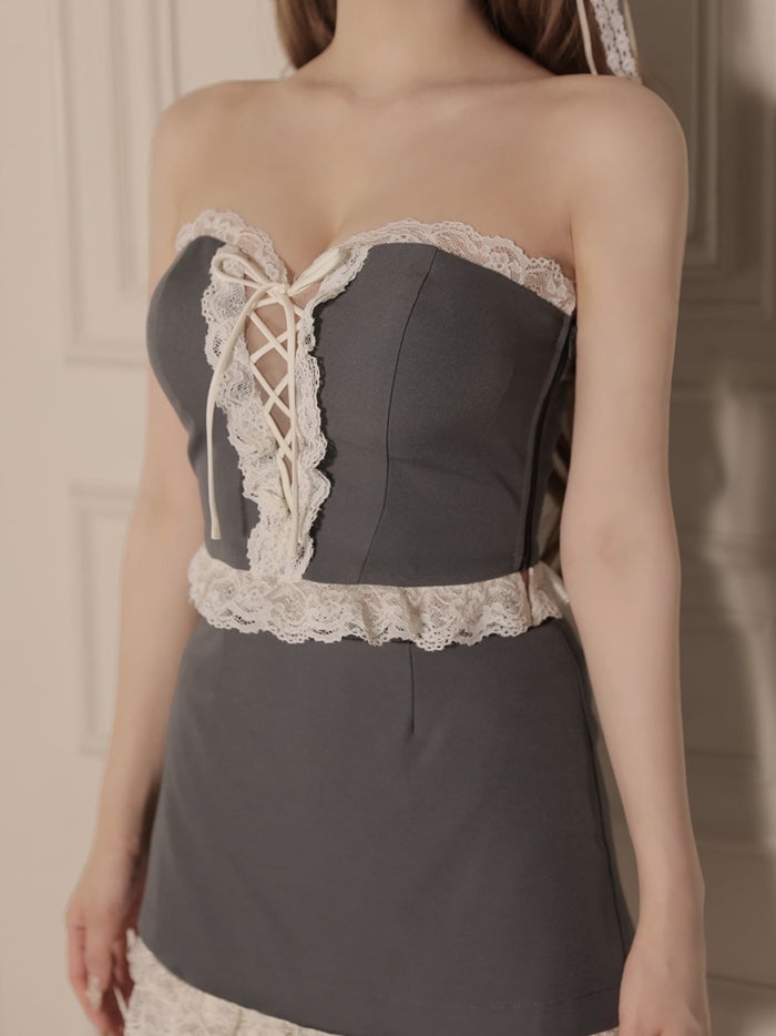 ROBE de FLEURS ローブドフルール ベアレースリボンセットアップミニキャバドレス fm4907-c