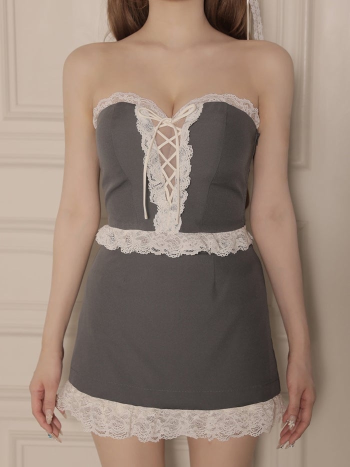 ROBE de FLEURS ローブドフルール ベアレースリボンセットアップミニキャバドレス fm4907-c