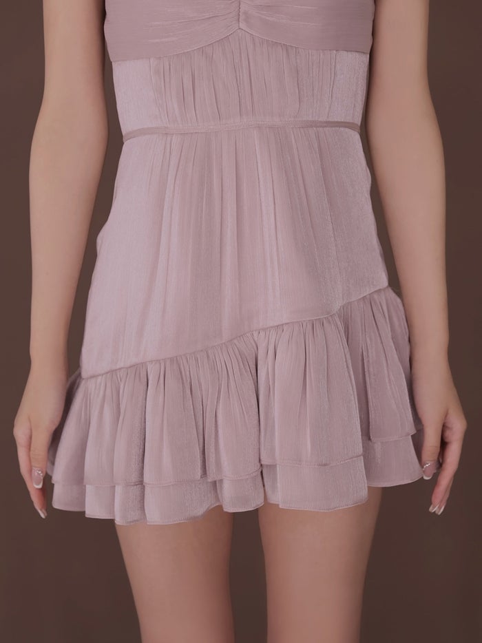 ROBE de FLEURS ローブドフルール ホルターリボンシアーサテンフレアミニキャバドレス fm5049-c