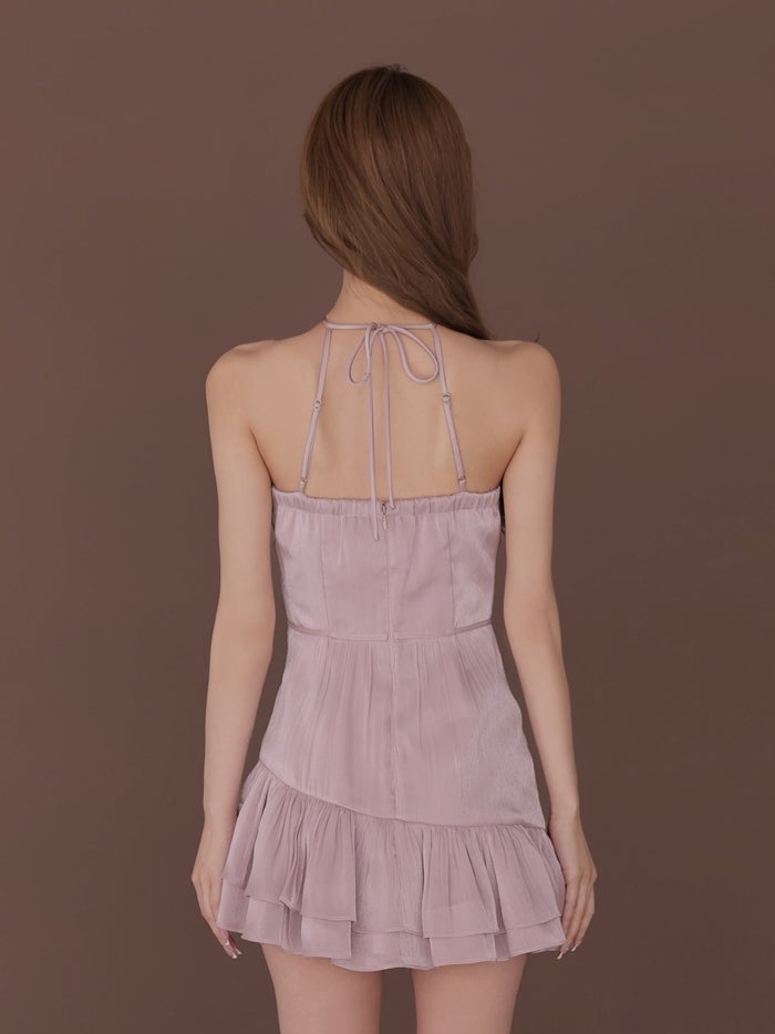 ROBE de FLEURS ローブドフルール ホルターリボンシアーサテンフレアミニキャバドレス fm5049-c