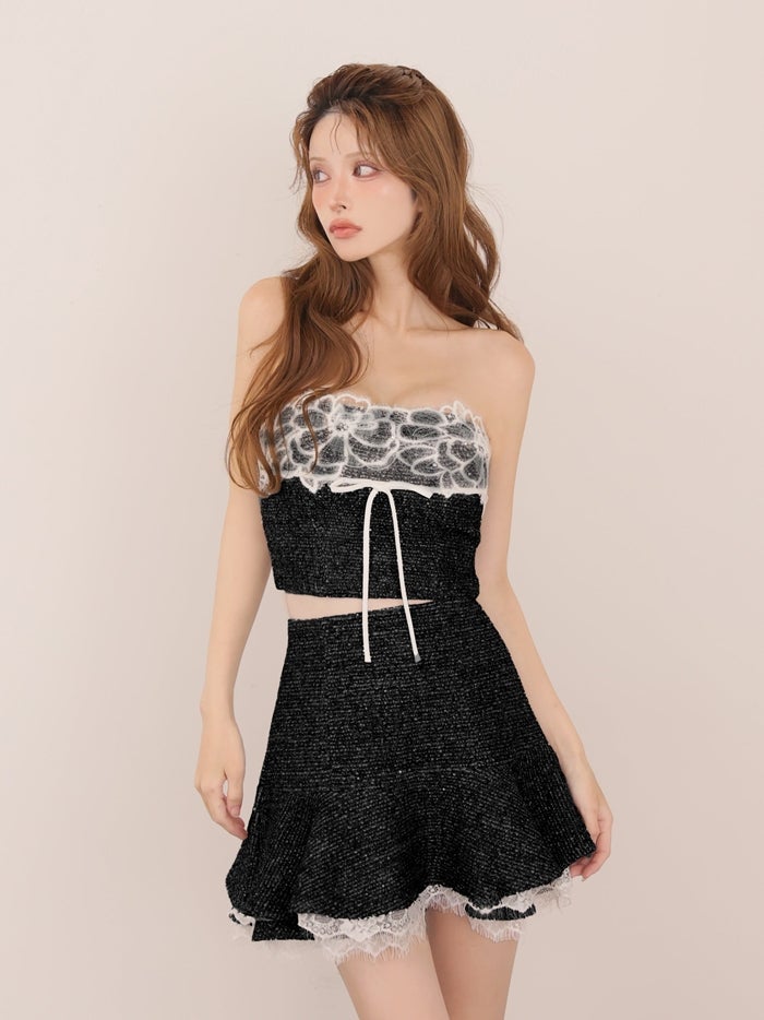 ROBE de FLEURS ローブドフルール ツイードニットリボンセットアップミニキャバドレス fm5029-c
