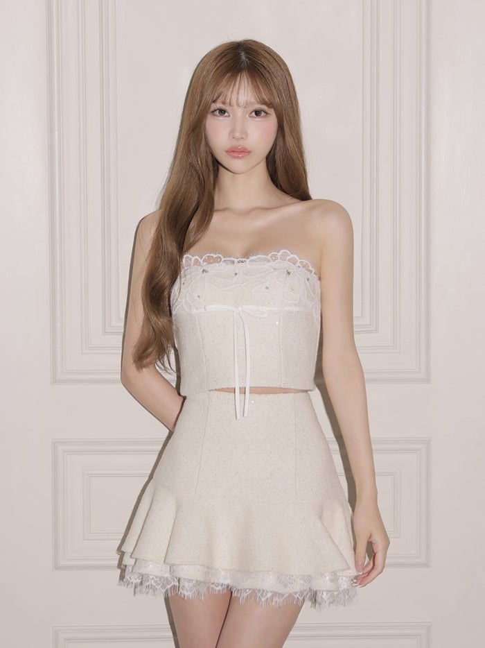 ROBE de FLEURS ローブドフルール ツイードニットリボンセットアップミニキャバドレス fm5029-c