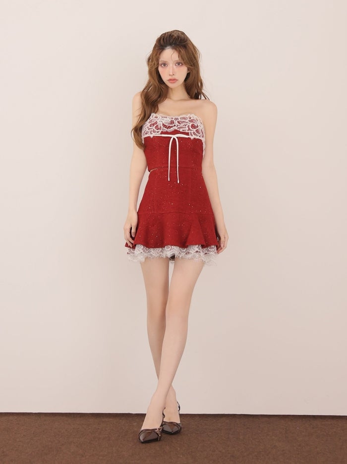 ROBE de FLEURS ローブドフルール ツイードニットリボンセットアップミニキャバドレス fm5029-c