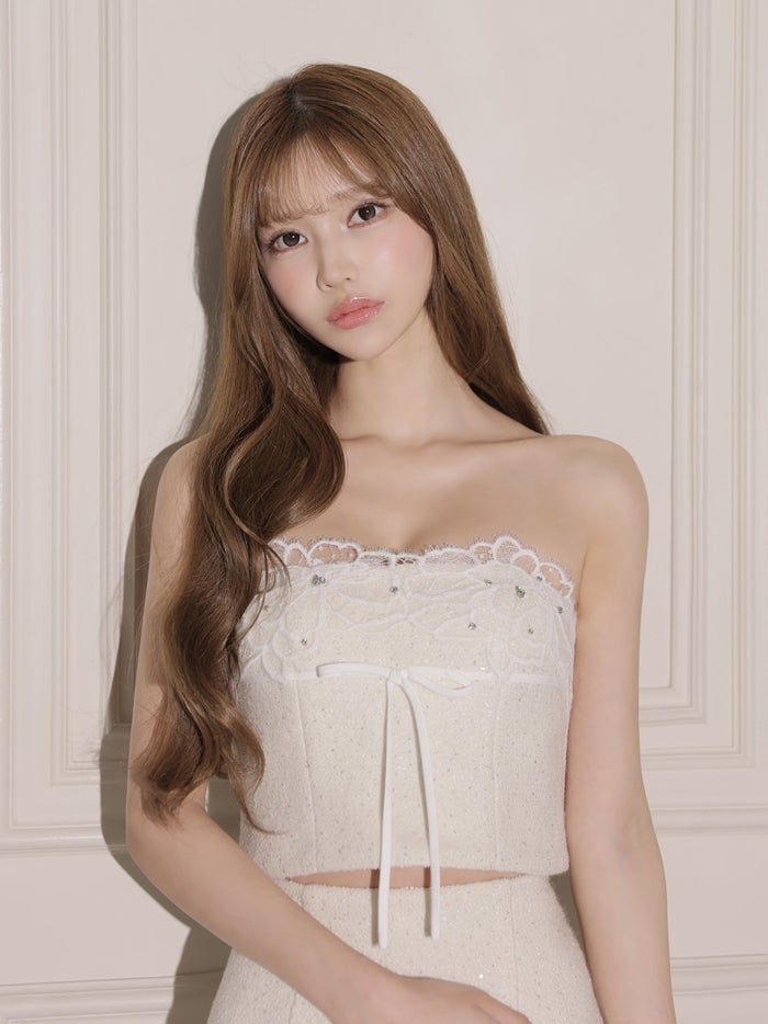 ROBE de FLEURS ローブドフルール ツイードニットリボンセットアップミニキャバドレス fm5029-c