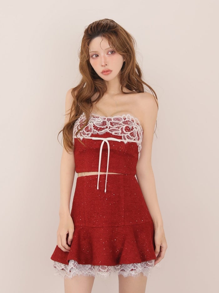 ROBE de FLEURS ローブドフルール ツイードニットリボンセットアップミニキャバドレス fm5029-c
