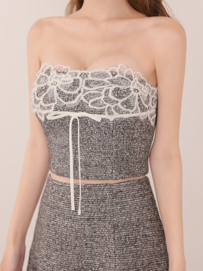 ROBE de FLEURS ローブドフルール ツイードニットリボンセットアップミニキャバドレス fm5029-c