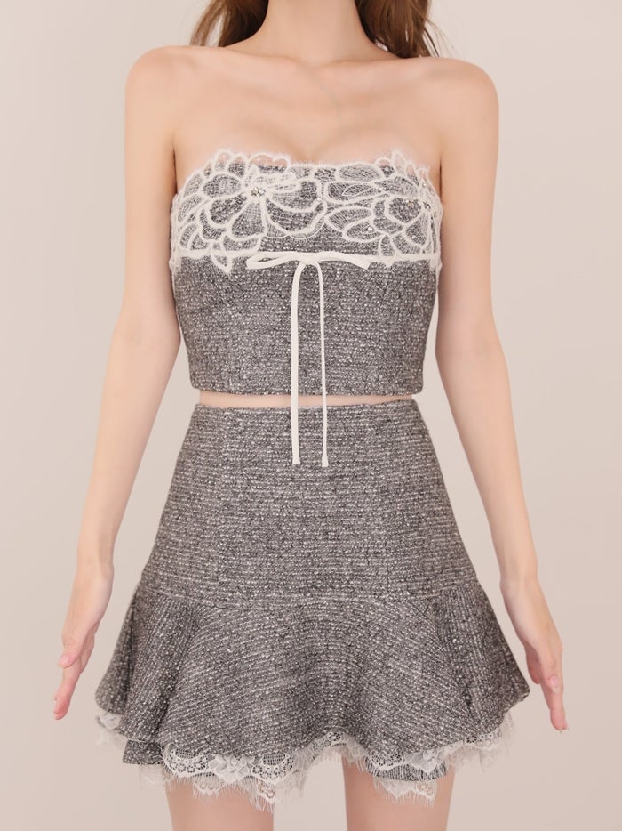 ROBE de FLEURS ローブドフルール ツイードニットリボンセットアップミニキャバドレス fm5029-c