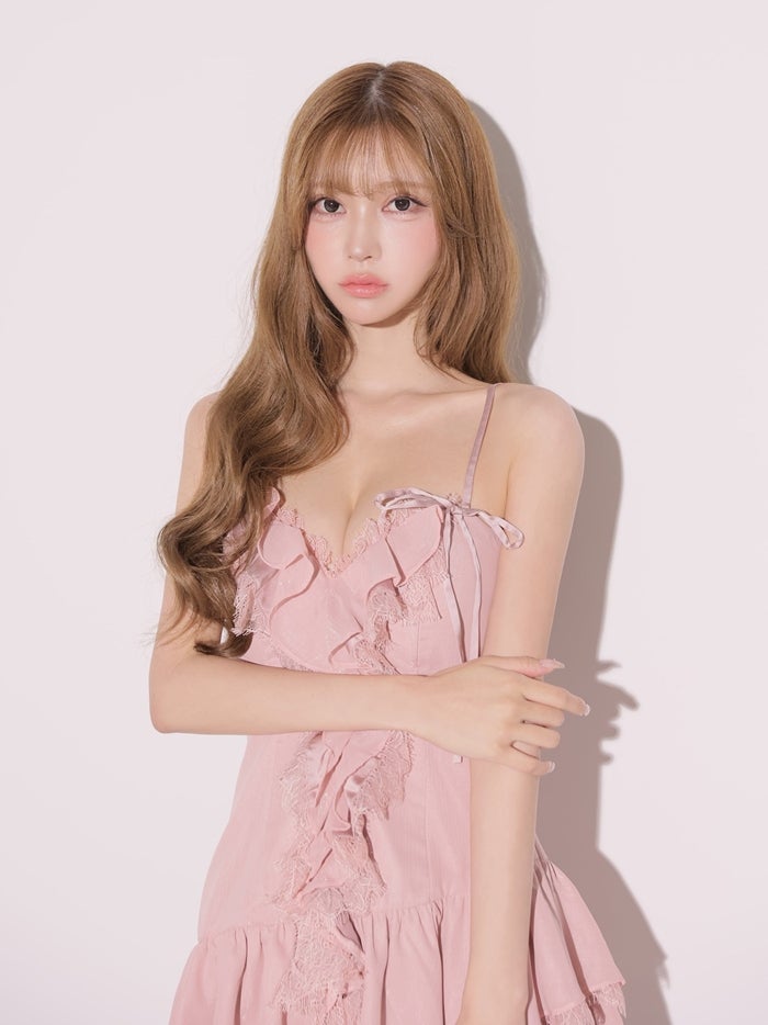 ROBE de FLEURS ローブドフルール ラメシフォンレースフリルミニキャバドレス fm4398-c
