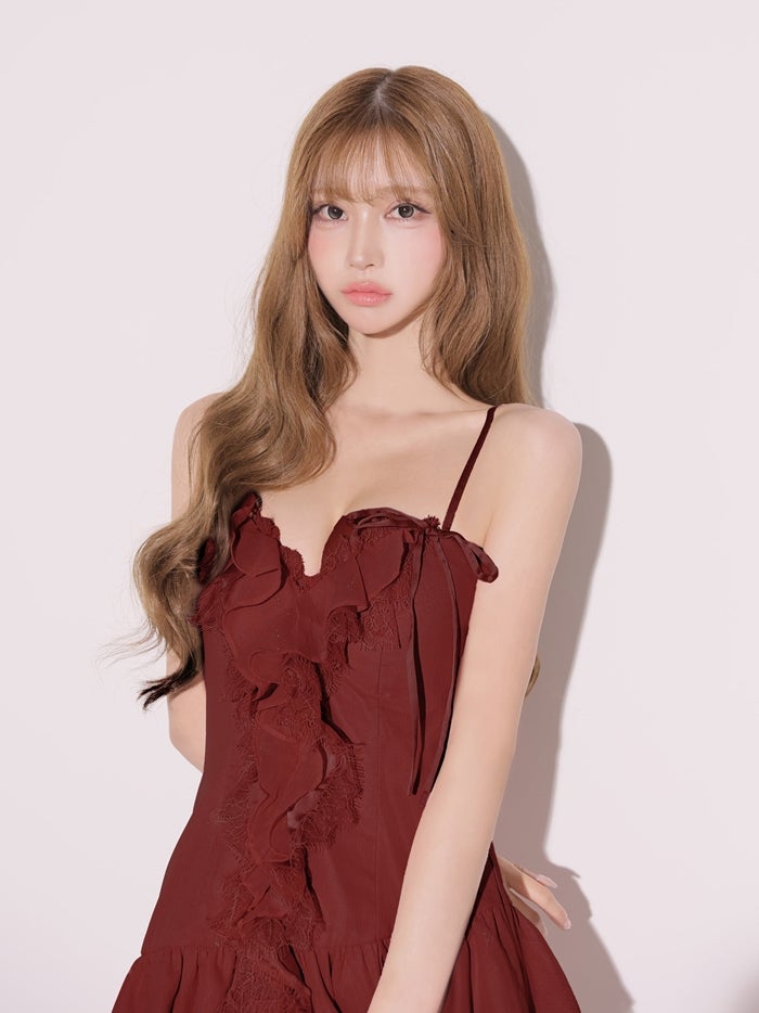 ROBE de FLEURS ローブドフルール ラメシフォンレースフリルミニキャバドレス fm4398-c
