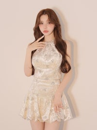 ROBE de FLEURS ローブドフルール フラワーステッチベロアホルターミニキャバドレス fm5237-c