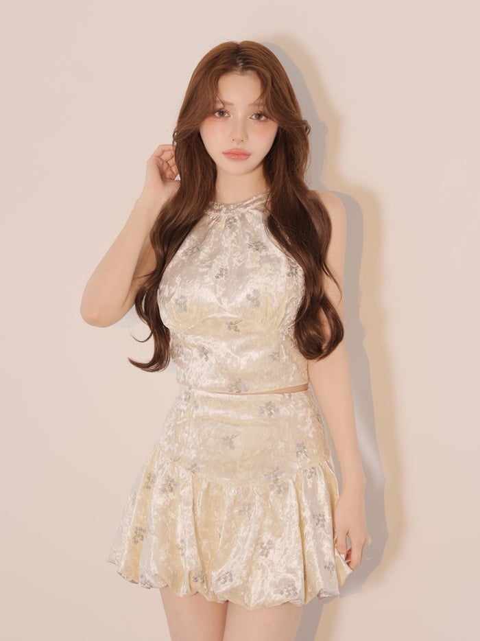 ROBE de FLEURS ローブドフルール フラワーステッチベロアホルターミニキャバドレス fm5237-c