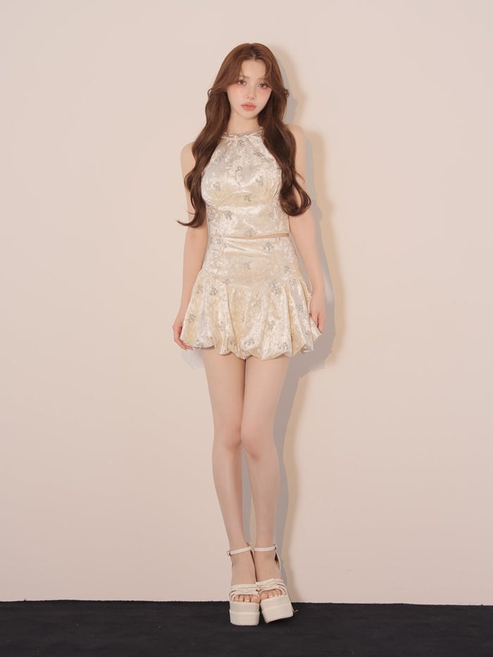 ROBE de FLEURS ローブドフルール フラワーステッチベロアホルターミニキャバドレス fm5237-c
