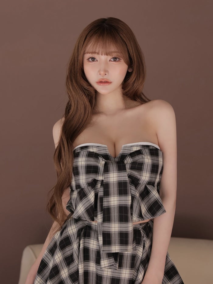 ROBE de FLEURS ローブドフルール チェックベアリボンセットアップミニキャバドレス fm4959-c