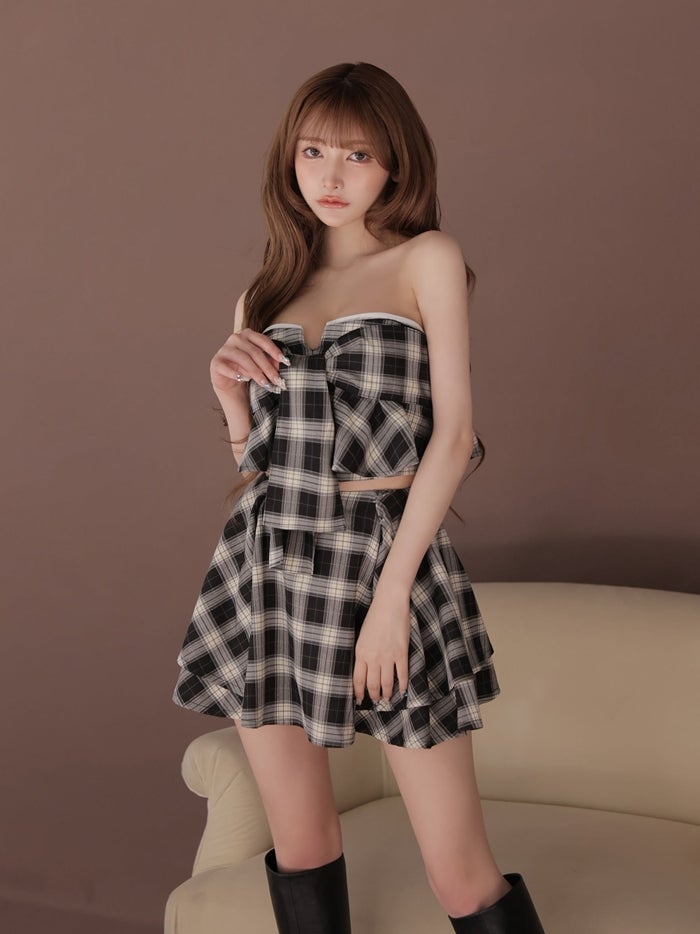 ROBE de FLEURS ローブドフルール チェックベアリボンセットアップミニキャバドレス fm4959-c