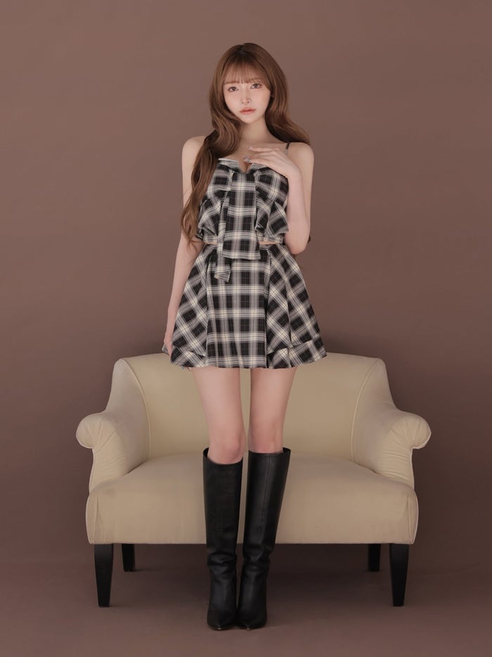 ROBE de FLEURS ローブドフルール チェックベアリボンセットアップミニキャバドレス fm4959-c