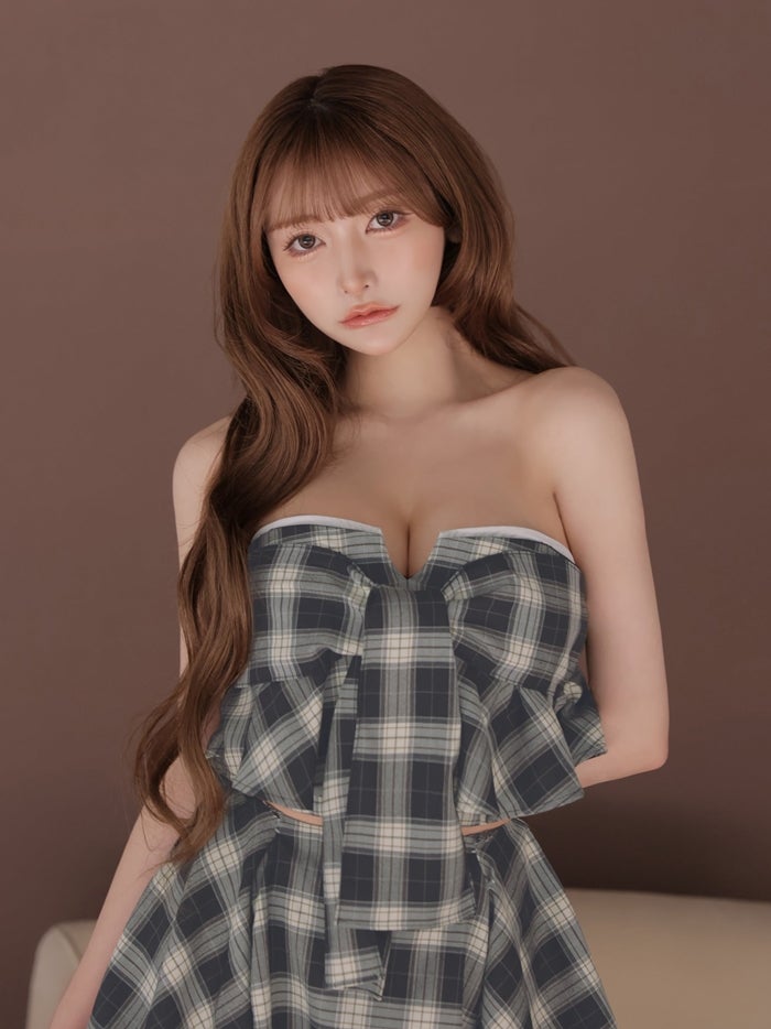 ROBE de FLEURS ローブドフルール チェックベアリボンセットアップミニキャバドレス fm4959-c