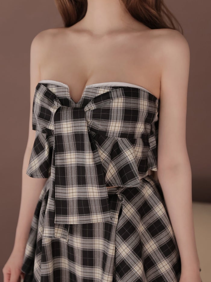 ROBE de FLEURS ローブドフルール チェックベアリボンセットアップミニキャバドレス fm4959-c