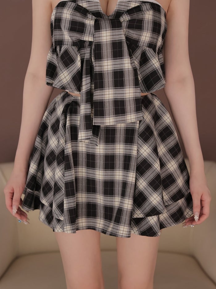 ROBE de FLEURS ローブドフルール チェックベアリボンセットアップミニキャバドレス fm4959-c