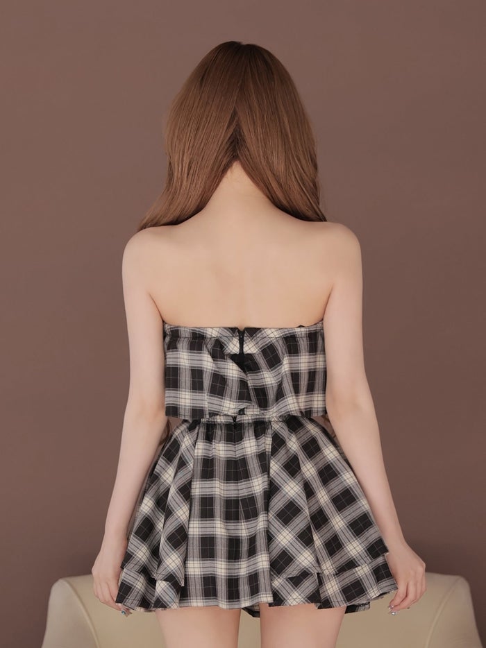 ROBE de FLEURS ローブドフルール チェックベアリボンセットアップミニキャバドレス fm4959-c